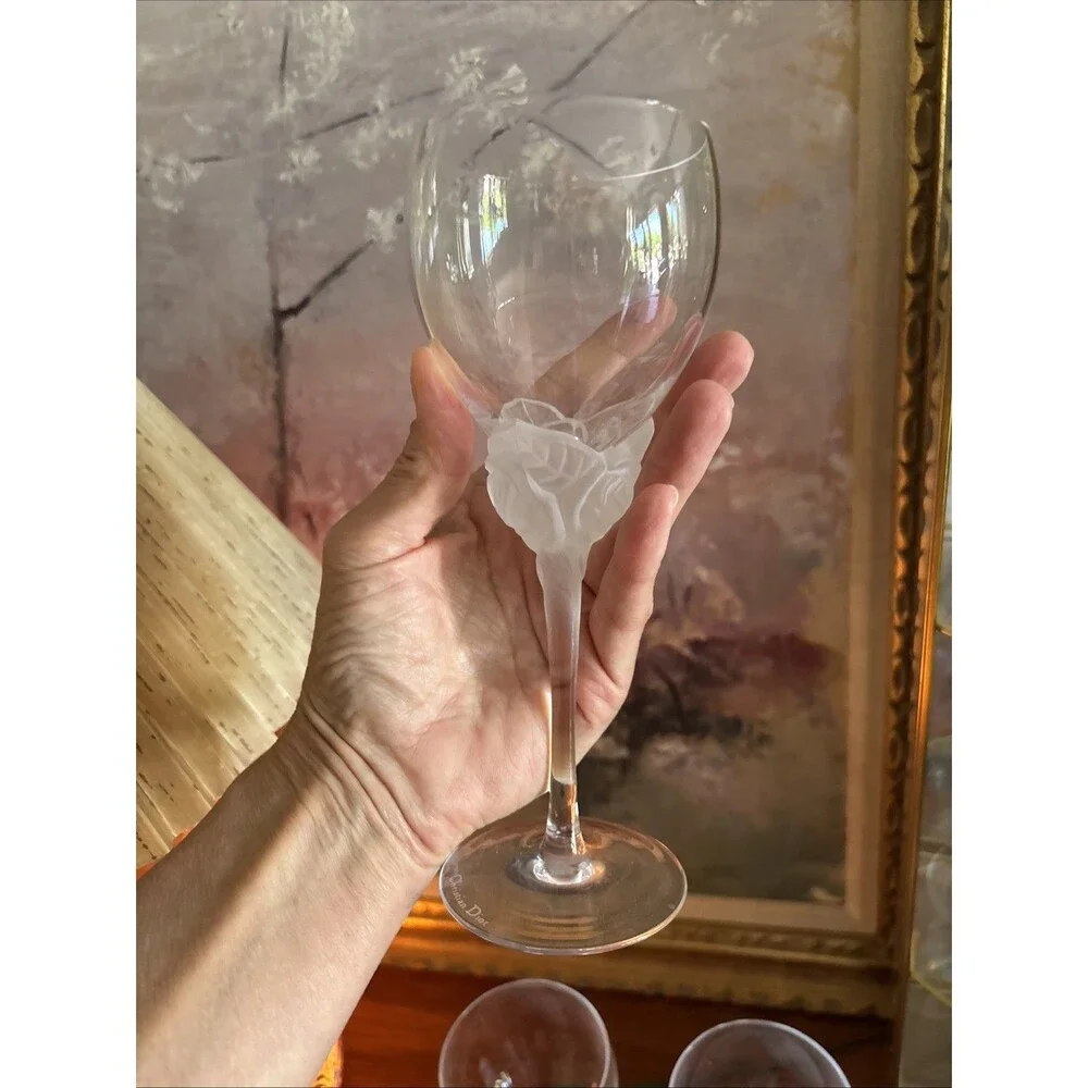 ONE Vintage Christian Dior 'Dior Rose' Frosted Crystal Wine Glass Discontinued
